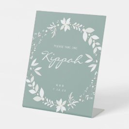  Kippah Wedding Sign., White & Green Pe Reclamebord Met Voetstuk