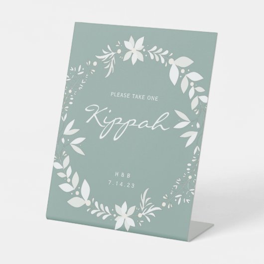  Kippah Wedding Sign., White & Green Pe Reclamebord Met Voetstuk (Voorkant)
