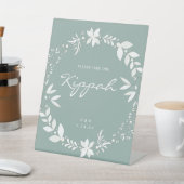  Kippah Wedding Sign., White & Green Pe Reclamebord Met Voetstuk (Insitu)