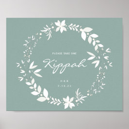  Kippah Wedding Sign., White & Green Po Poster