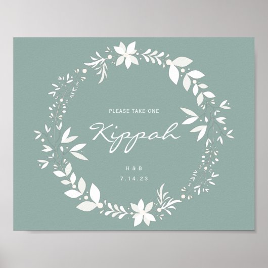  Kippah Wedding Sign., White & Green Po Poster (Voorkant)