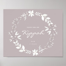  Kippah Wedding Sign., White & Paars P