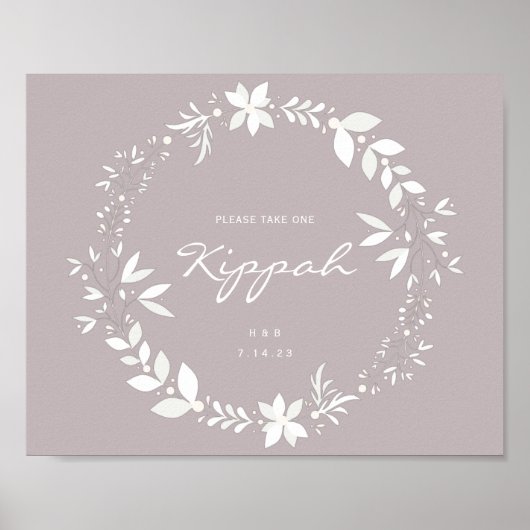  Kippah Wedding Sign., White & Paars P Poster (Voorkant)