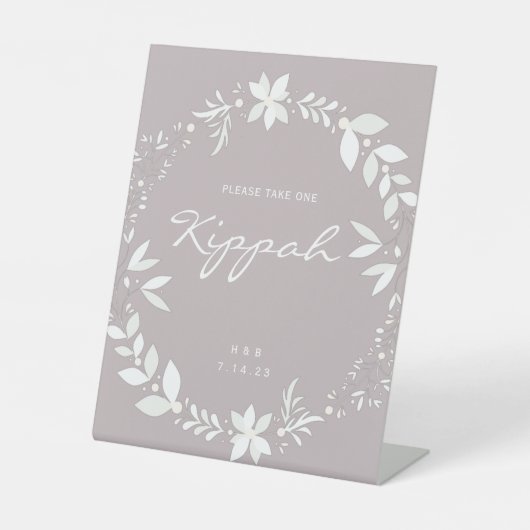  Kippah Wedding Sign., White & Paars P Reclamebord Met Voetstuk (Voorkant)