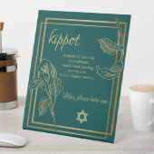 Kippah Yarmulke Table Sign Gold Lilie op groen Reclamebord Met Voetstuk (Insitu)