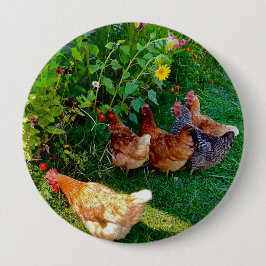 Kippen Bloemen Boerderij Leven Foto Ronde Button 4,0 Cm