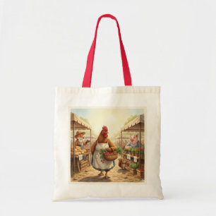 Kippen boodschappen doen op de boerenmarkt tote bag