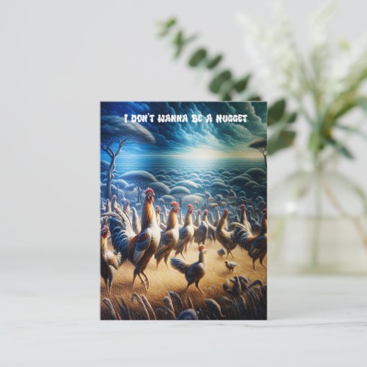 Kippen dansen door de velden briefkaart (Staand voorkant)