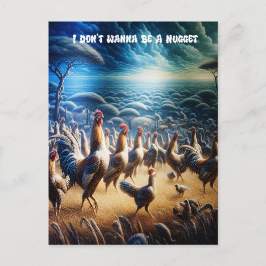 Kippen dansen door de velden briefkaart (Voorkant)