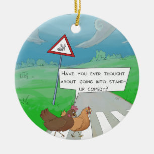 Kippen die de Weg Oversteken Grappige Cartoon Keramisch Ornament