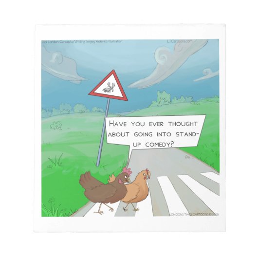 Kippen die de Weg Oversteken Grappige Cartoon Notitieblok (Voorkant)
