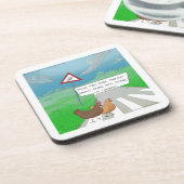 Kippen die de Weg Oversteken Grappige Cartoon Onderzetter (Linkerzijde)