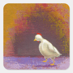 Kippen die denken aan unieke kleurrijke kunst vierkante sticker