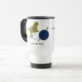 Kippen die een reismok breien reisbeker (Voorkant links)