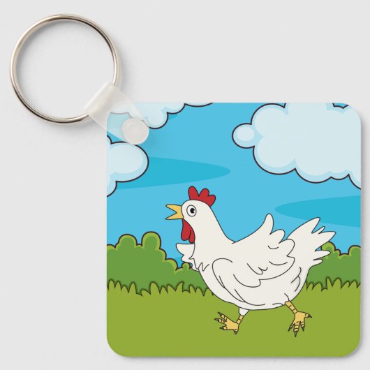 Kippen die in een Sleutelhanger op het veld lopen (Voorkant)