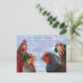 Kippen die kerstkarolen zingen briefkaart (Staand voorkant)