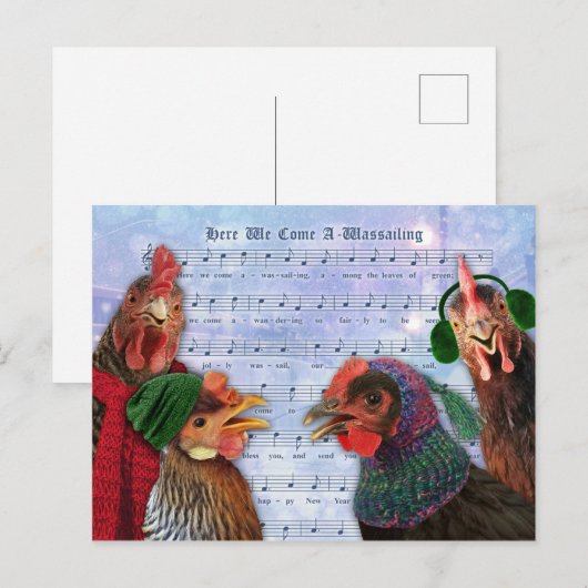 Kippen die kerstkarolen zingen briefkaart (Voorkant / Achterkant)