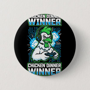 Kippen Diner Winnaar Grappige Gamer Haan Cadeau Ronde Button 5,7 Cm