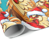 Kippen dragen Santa Claus Petten Cadeaupapier (Rol Hoek)