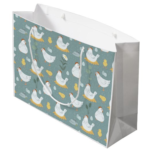 Kippen dromen in de Coop in Blauwgroen Groot Cadeauzakje (Achterkant Gekanteld)