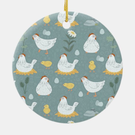 Kippen dromen in de Coop in Blauwgroen Keramisch Ornament (Achterkant)