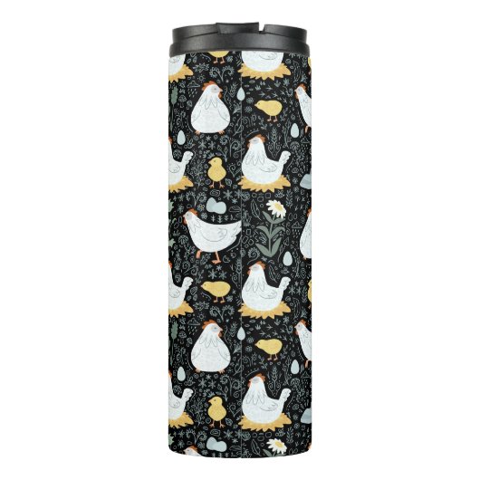 Kippen dromen in de Coop in Zwart Thermosbeker (Achterkant)