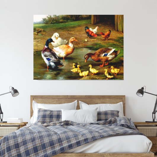 Kippen, eenden en slangen op het Boerderij Canvas Afdruk (Insitu (Slaapkamer))