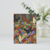 Kippen en bloemen briefkaart (Staand voorkant)
