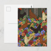 Kippen en bloemen briefkaart (Voorkant / Achterkant)