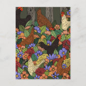 Kippen en bloemen briefkaart (Voorkant)
