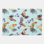 Kippen en Boerderij op de binnenplaats Waterverf l Theedoek (Horizontaal)