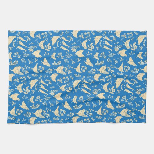 Kippen en eenden in Classic Blue Kitchen Towel Theedoek (Horizontaal)