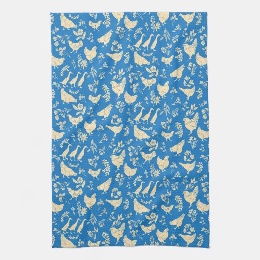 Kippen en eenden in Classic Blue Kitchen Towel Theedoek (Verticaal)