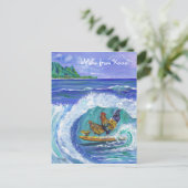 Kippen en Haan Surfen Kauai Beach Briefkaart (Staand voorkant)