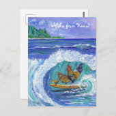 Kippen en Haan Surfen Kauai Beach Briefkaart (Voorkant / Achterkant)