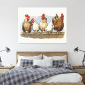 Kippen en hanen, Boerderij leven, Country Art Canvas Afdruk (Insitu (Slaapkamer))
