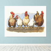 Kippen en hanen, Boerderij leven, Country Art Canvas Afdruk (Insitu (Houten vloer))