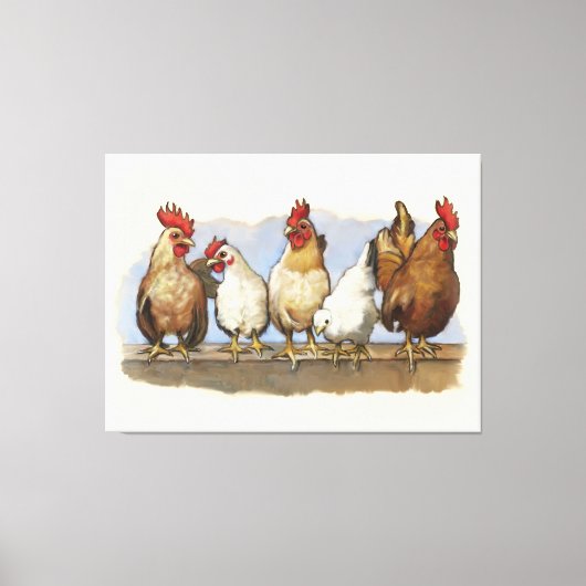 Kippen en hanen, Boerderij leven, Country Art Canvas Afdruk (Voorkant)