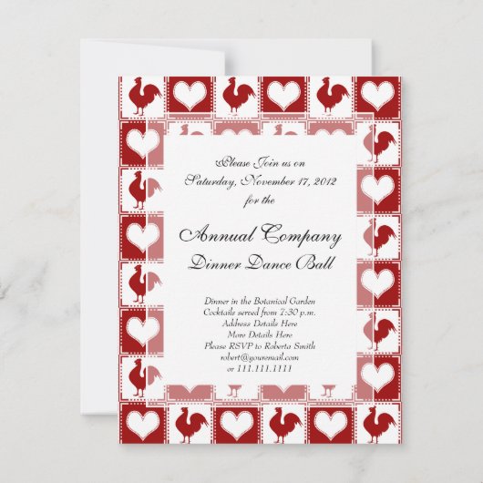 Kippen en harten Rooster Pattern Kaart (Achterkant)