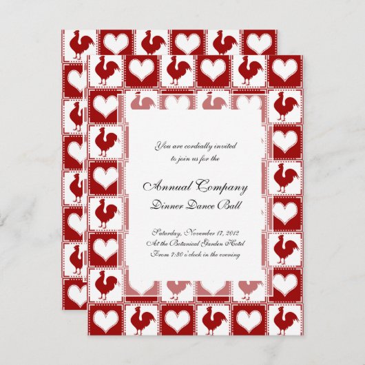 Kippen en harten Rooster Pattern Kaart (Voorkant / Achterkant)