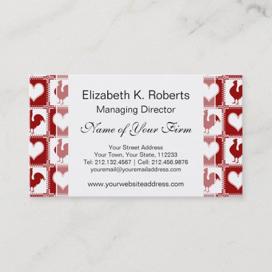 Kippen en harten Rooster Pattern Visitekaartje (Voorkant)