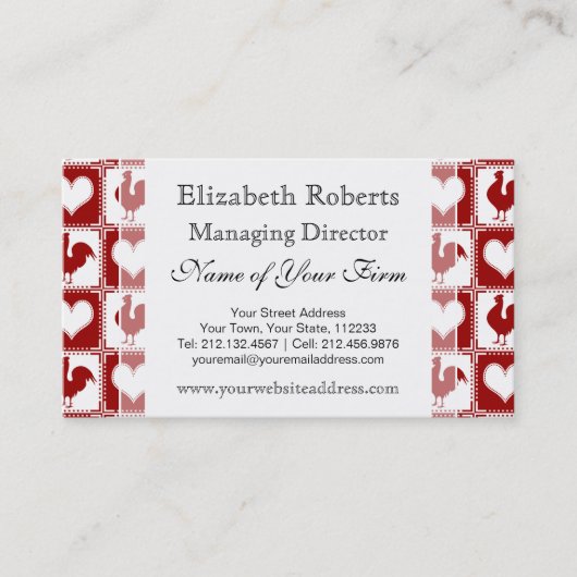 Kippen en harten Rooster Pattern Visitekaartje (Voorkant)