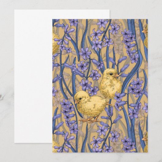 Kippen en hyacinten op geel (Voorkant / Achterkant)