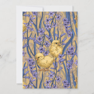 Kippen en hyacinten op geel