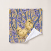 Kippen en hyacinten op geel bad handdoek (Wasdoekje)