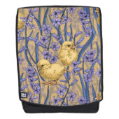 Kippen en hyacinten op geel rugtassen (Voorkant)