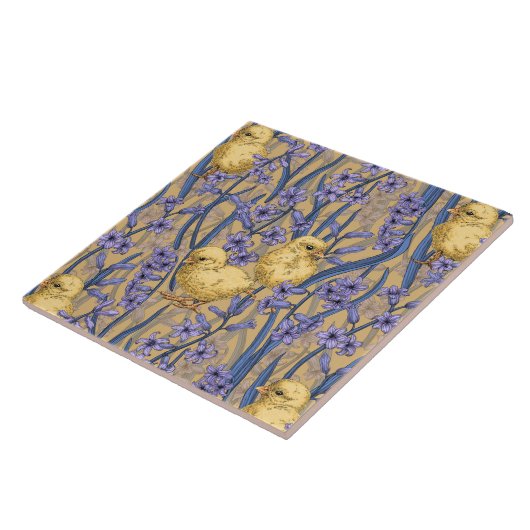 Kippen en hyacinten op geel tegeltje (Zijkant)