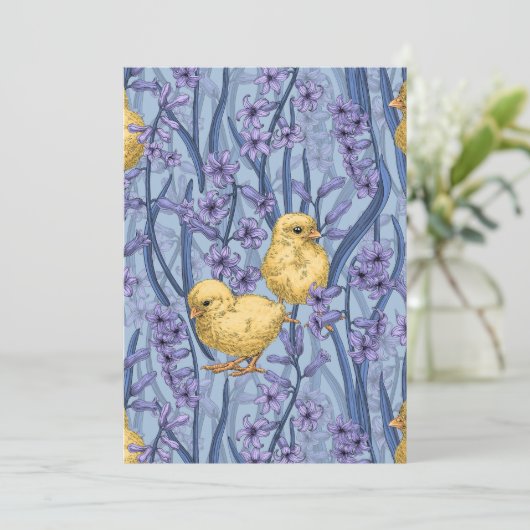 Kippen en hyacinten op hemelsblauw (Staand voorkant)