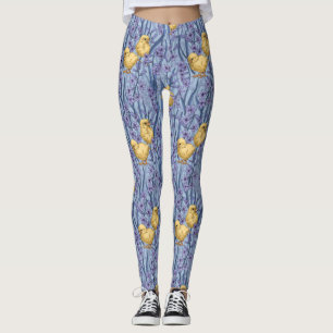 Kippen en hyacinten op hemelsblauw leggings