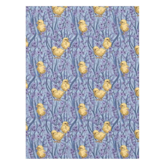 Kippen en hyacinten op hemelsblauw tafelkleed (Voorkant)